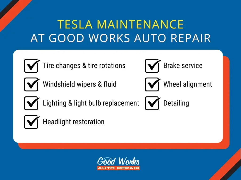 Tesla maintenance services offered at Good Works Auto Repair in Tempe, AZ